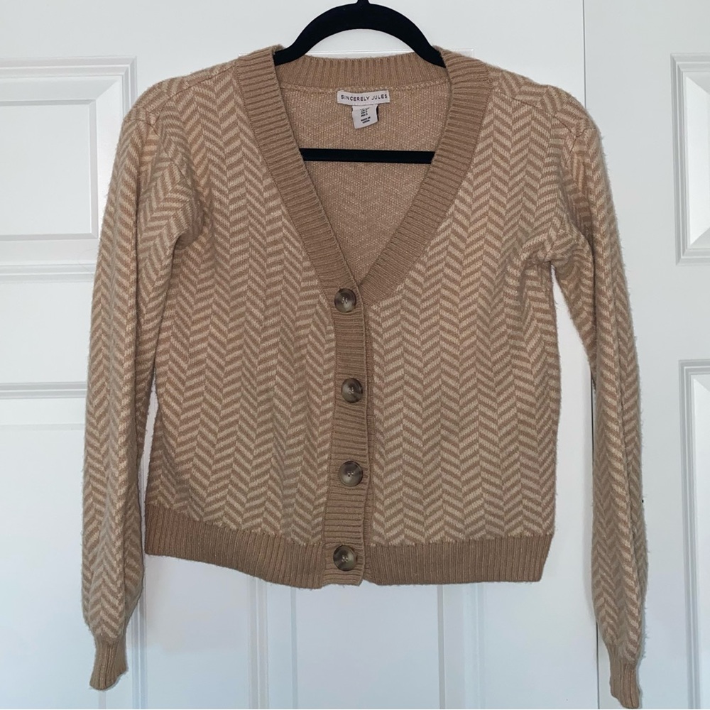 Chevron Pattern Tan Cardigan